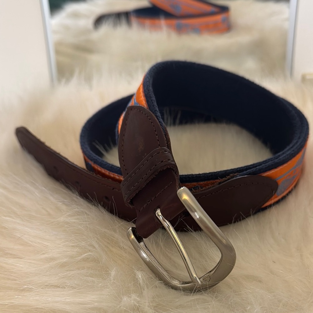Brown and Orange Leather Belt with Silver Buckle